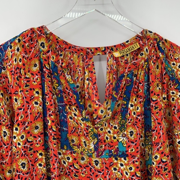 Persaman New York Boho blouse top shirt floral back keyhole red v-neck Medium - Picture 2 of 5